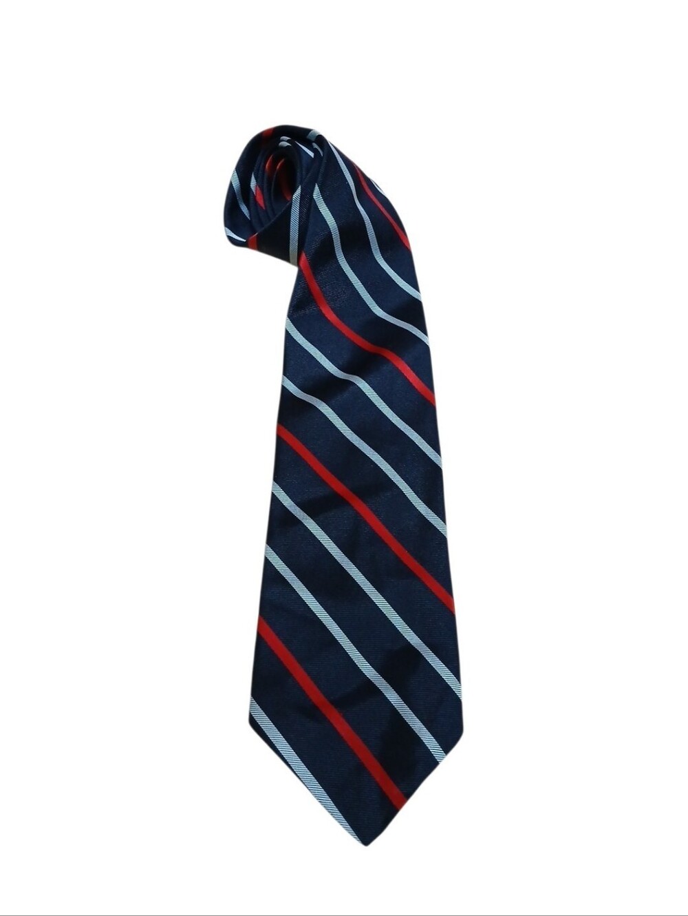 Yves Saint Laurent Vintage Navy Stripe Tie with Red & Silver
